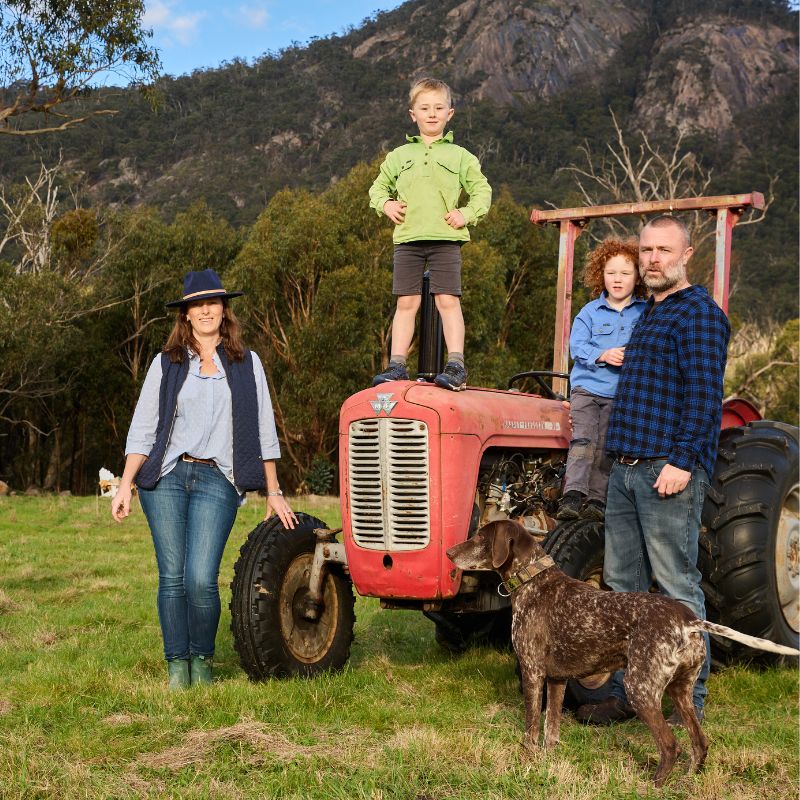 Adam Louder, Nancy Panter and their boys at home in the Grampians where subrosa wines are crafted.