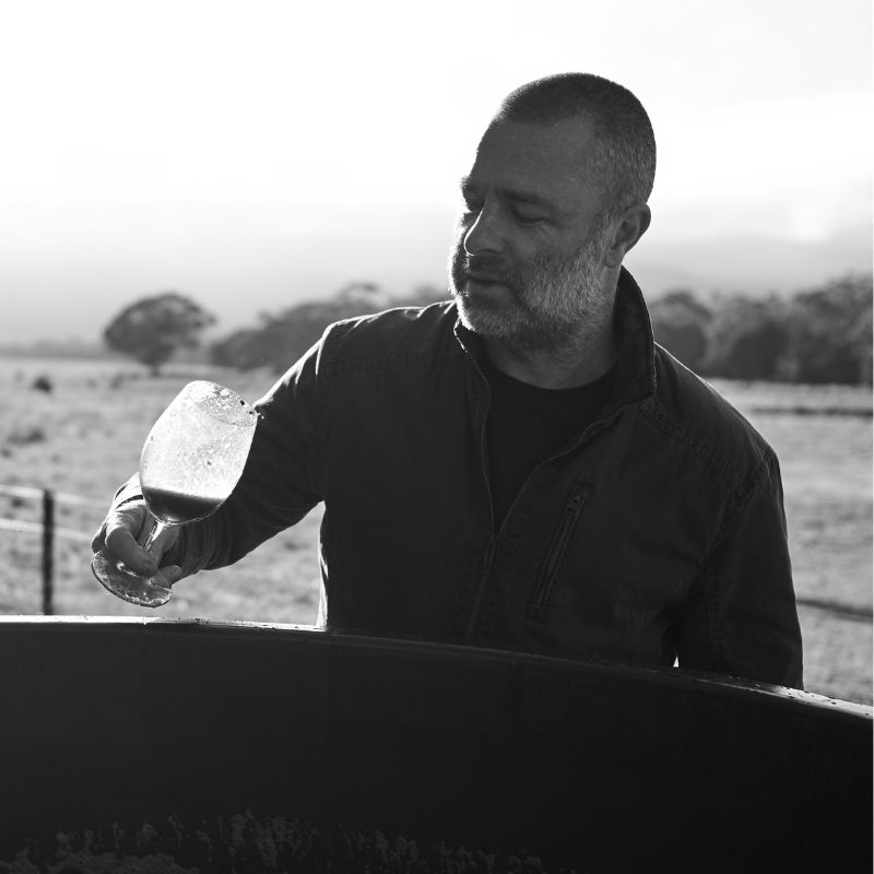 adam louder, winemaker for subrosa, making cool climate shiraz from grampians. Assessing the colour of the wine in the glass