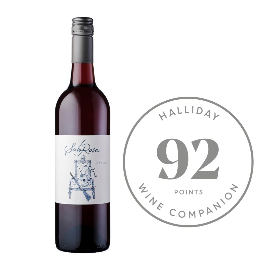 bottle of Subrosa Nebbiolo with a 92 pt score from halliday wine companion